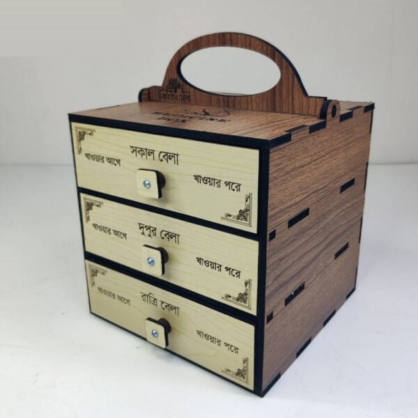 Wooden medicine box with drawers