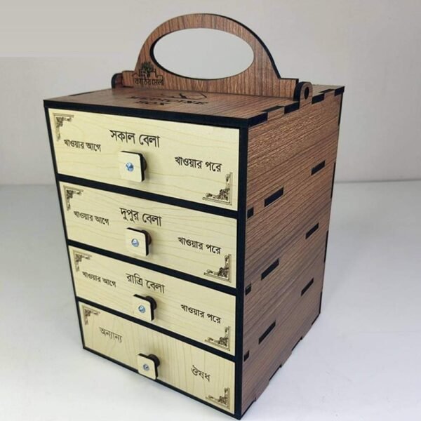 Wooden medicine box with drawers