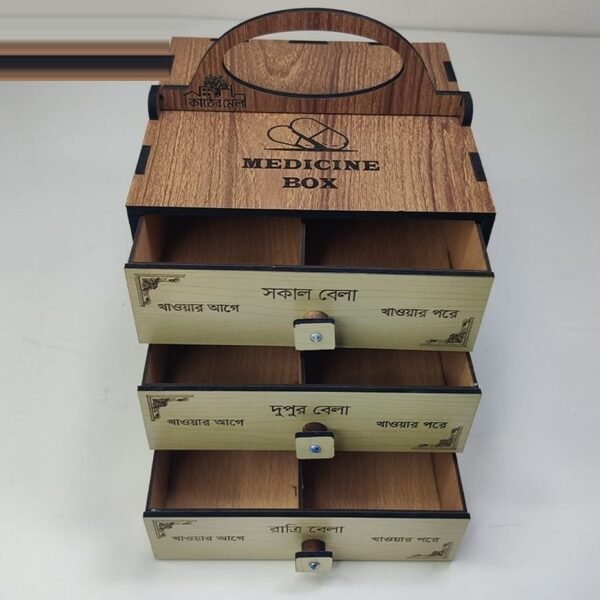 Wooden medicine box with drawers
